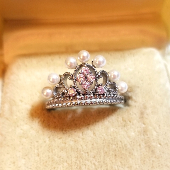 Vintage Pink Sapphire Seed Pearl Crown Ring - Picture 2 of 7